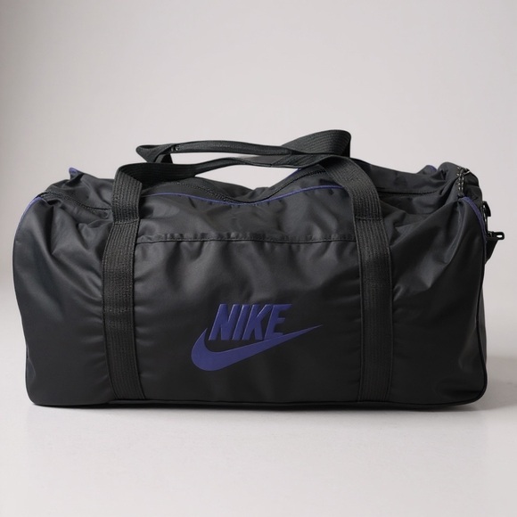 🎒 Vintage Nike Black Purple Duffle Bag 🟣 90s Nylon Gym‎ Travel Tote Large